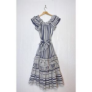 MARISSA WEBB 'Elia' Ivory & Navy Striped Linen Midi Dress NWT $595 US S